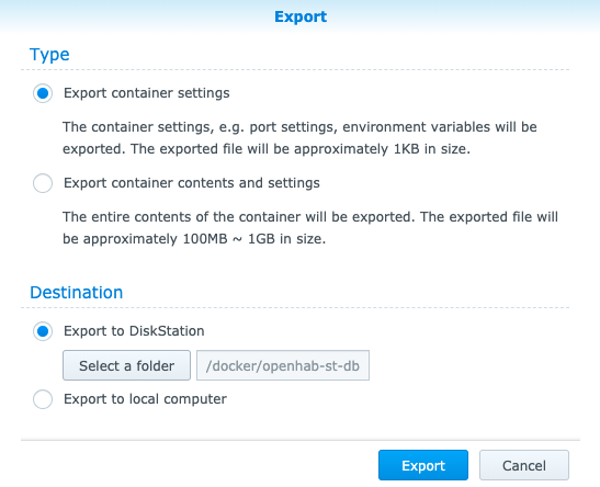 Export Docker Container Settings