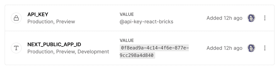 React Bricks api key env vars