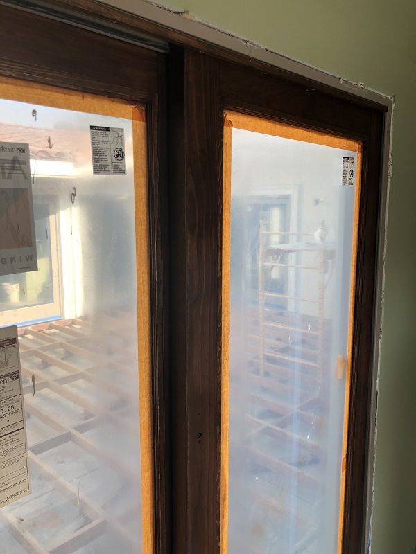 enlarged photo of window trim about to be stained