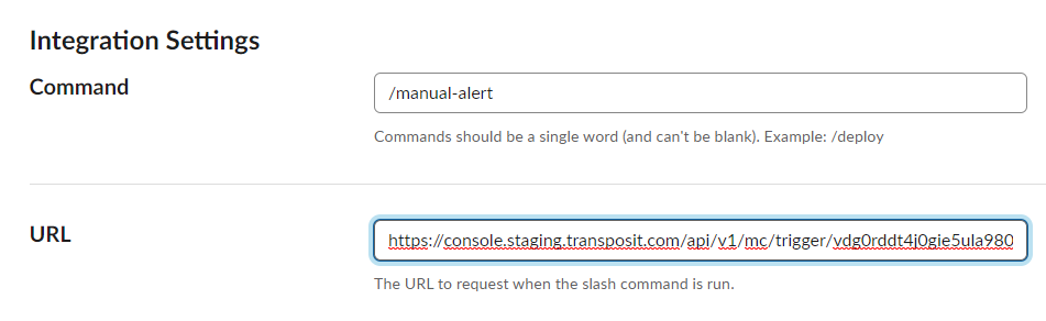 Add endpoint URL to Slack slash command