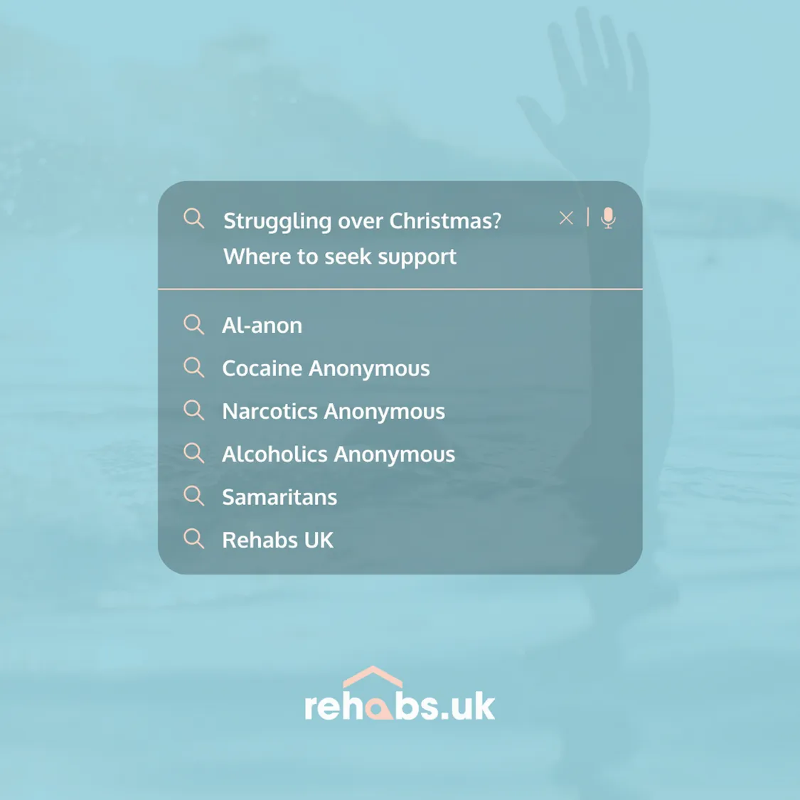 Info graphic showing where someone struggling with drug or alcohol addiction canseek support over Christmas
