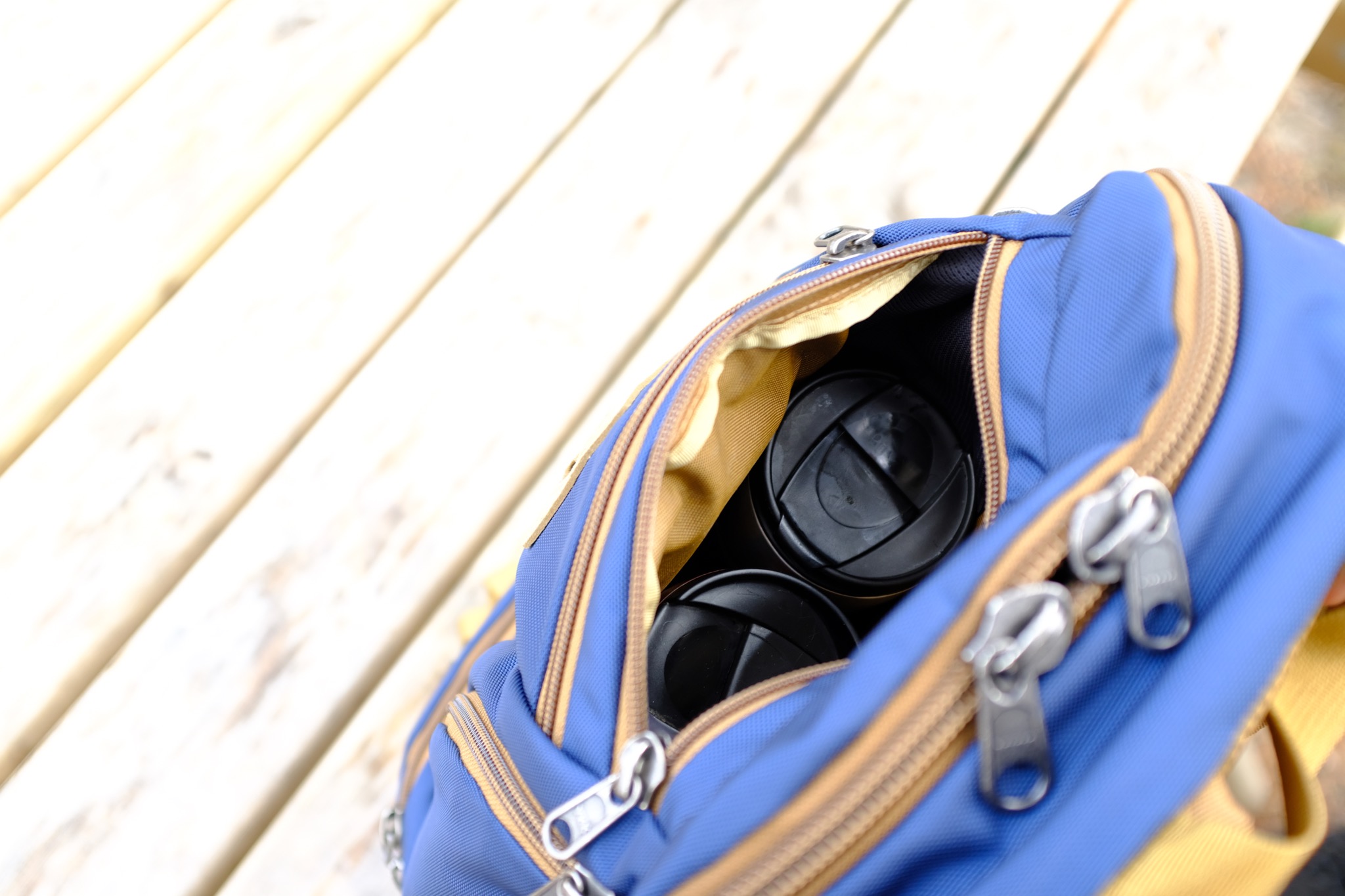Two tumblers easily fit inside the water bottle compartment