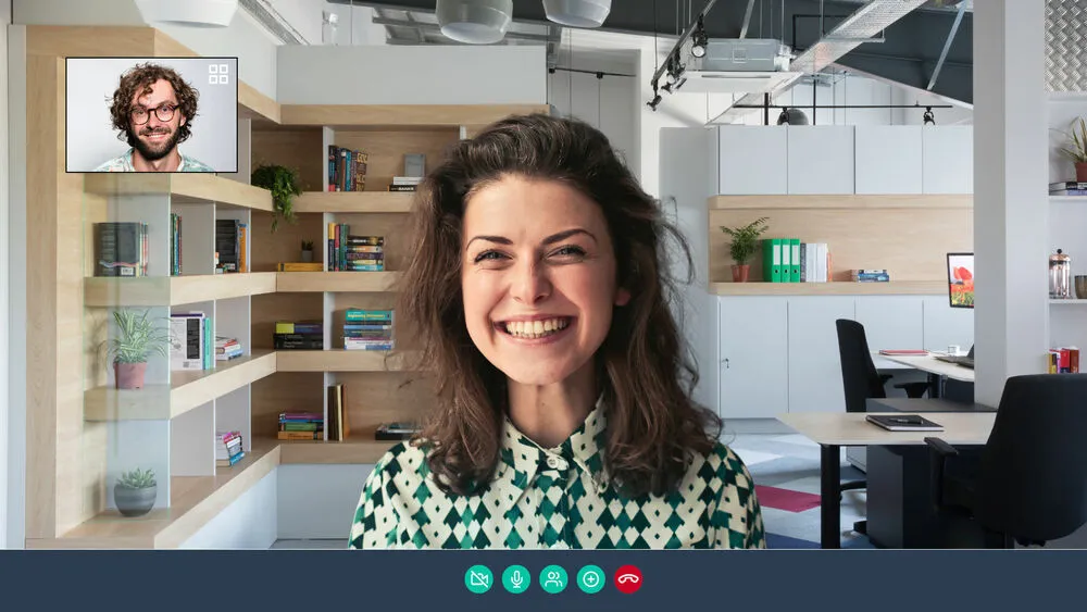 Bright, stylish workspace background for Google Meet