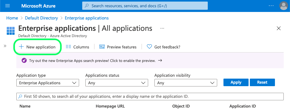 Create new application