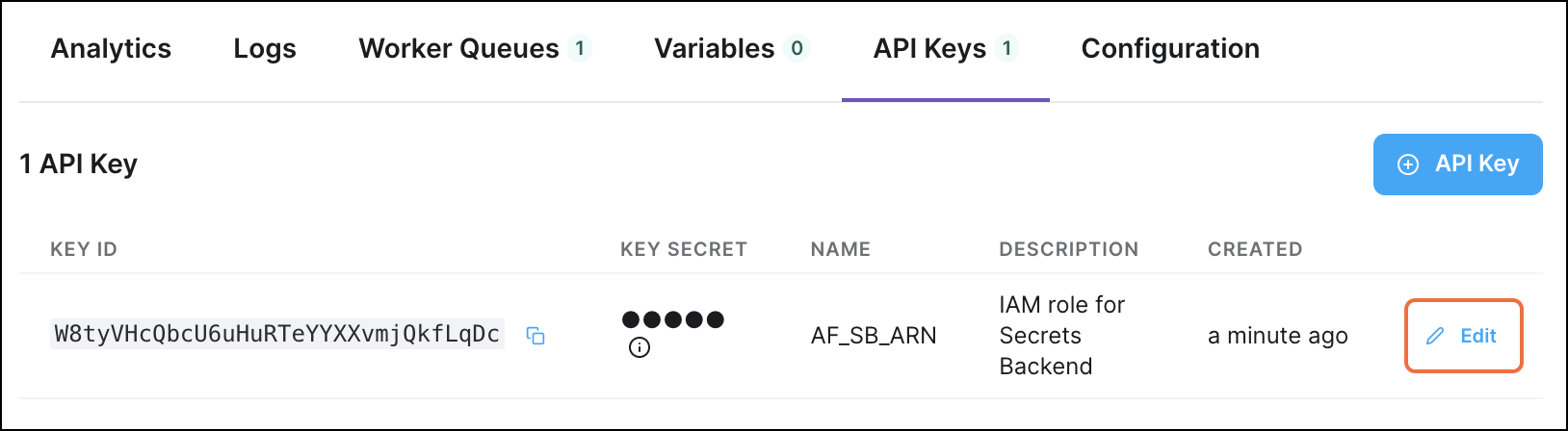 Edit API key button