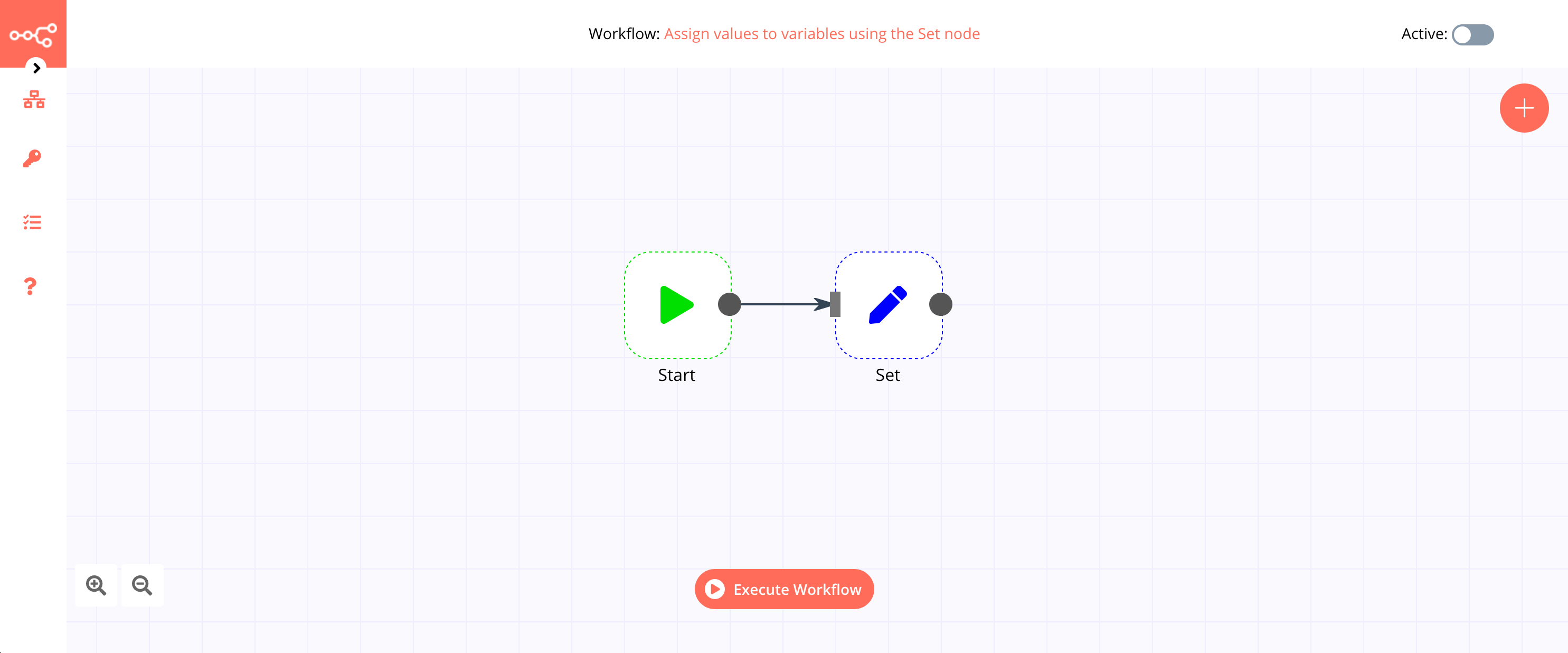 A workflow with the Set node