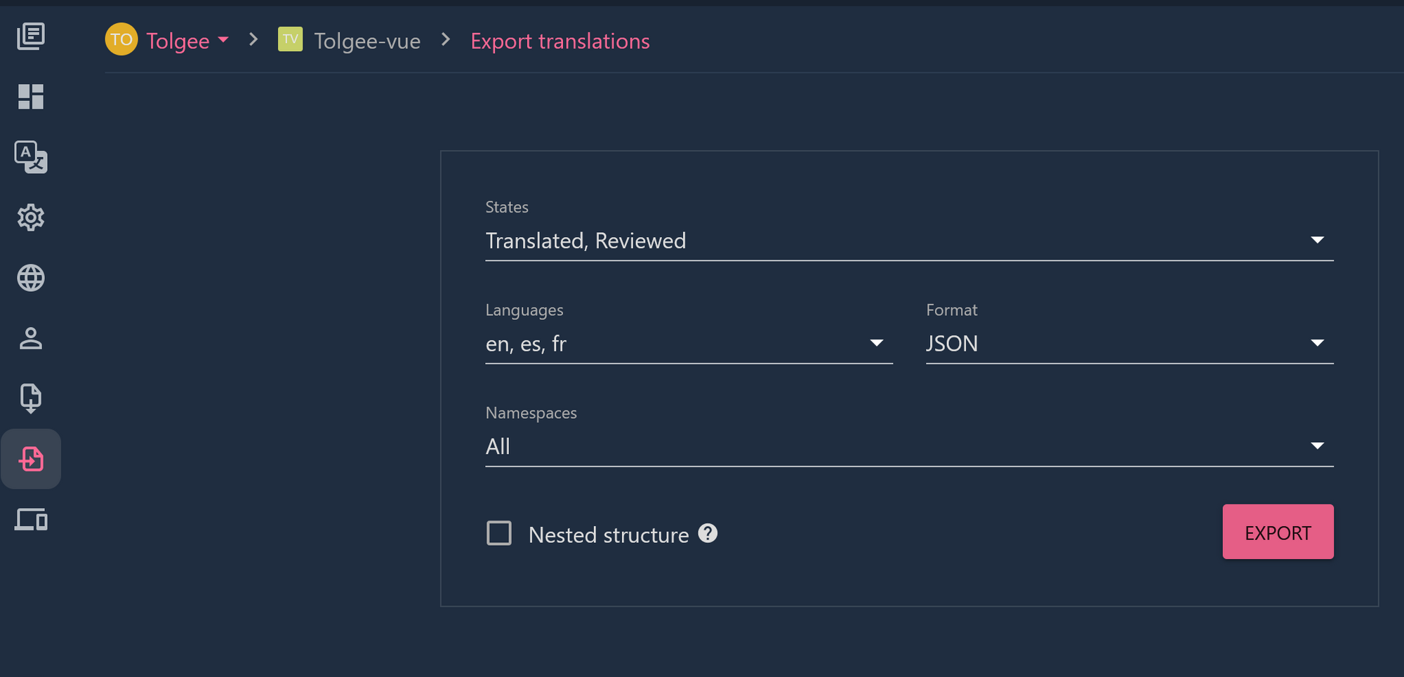 Export translations from Tolgee