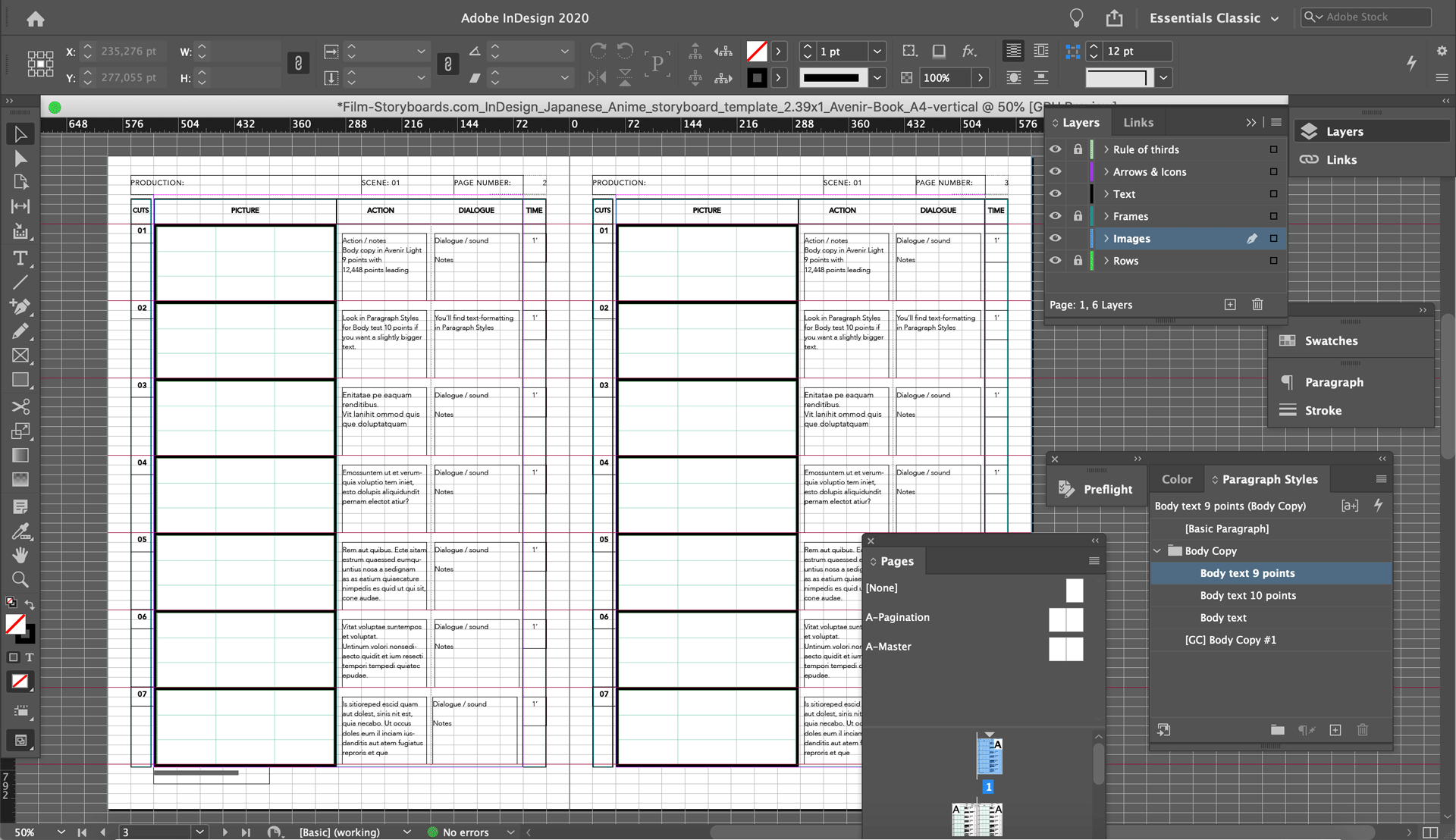 putting page layers under master layers indesign