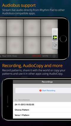 Stream live audio directly from Rhythm Pad to other Audiobus-compatible apps.