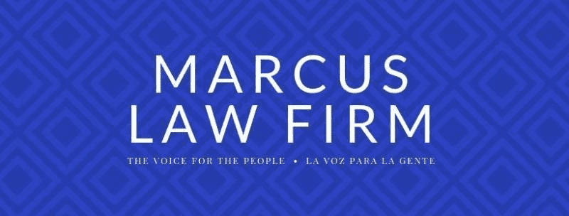 Marcus Law Firm logo with blue background