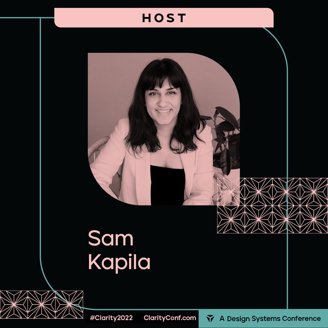 Graphic of clarity conference's website and hashtag and my name (Sam Kapila) and photo