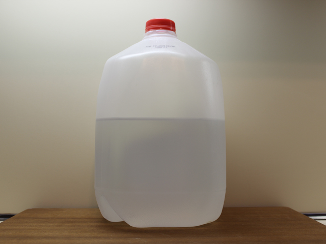 A half-filled gallon jug of water ready to become a B.O.R.G.