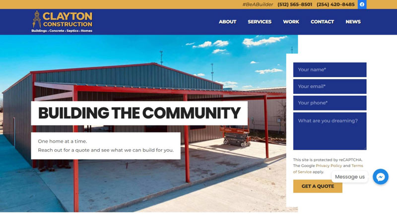Clayton Construction website screenshot