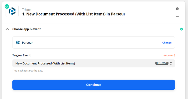 choose "new document processed (with list items)"