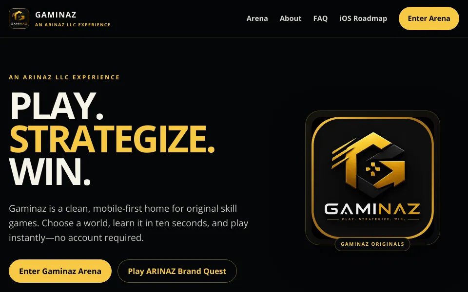 Gaminaz.com original gaming experience homepage