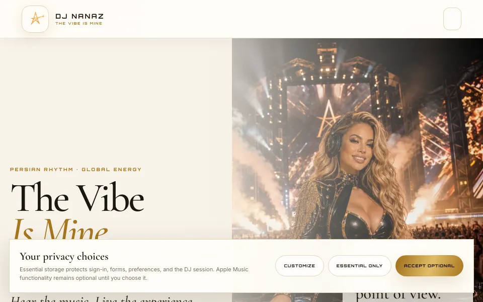 Live preview of the DJNanaz.com music and entertainment homepage
