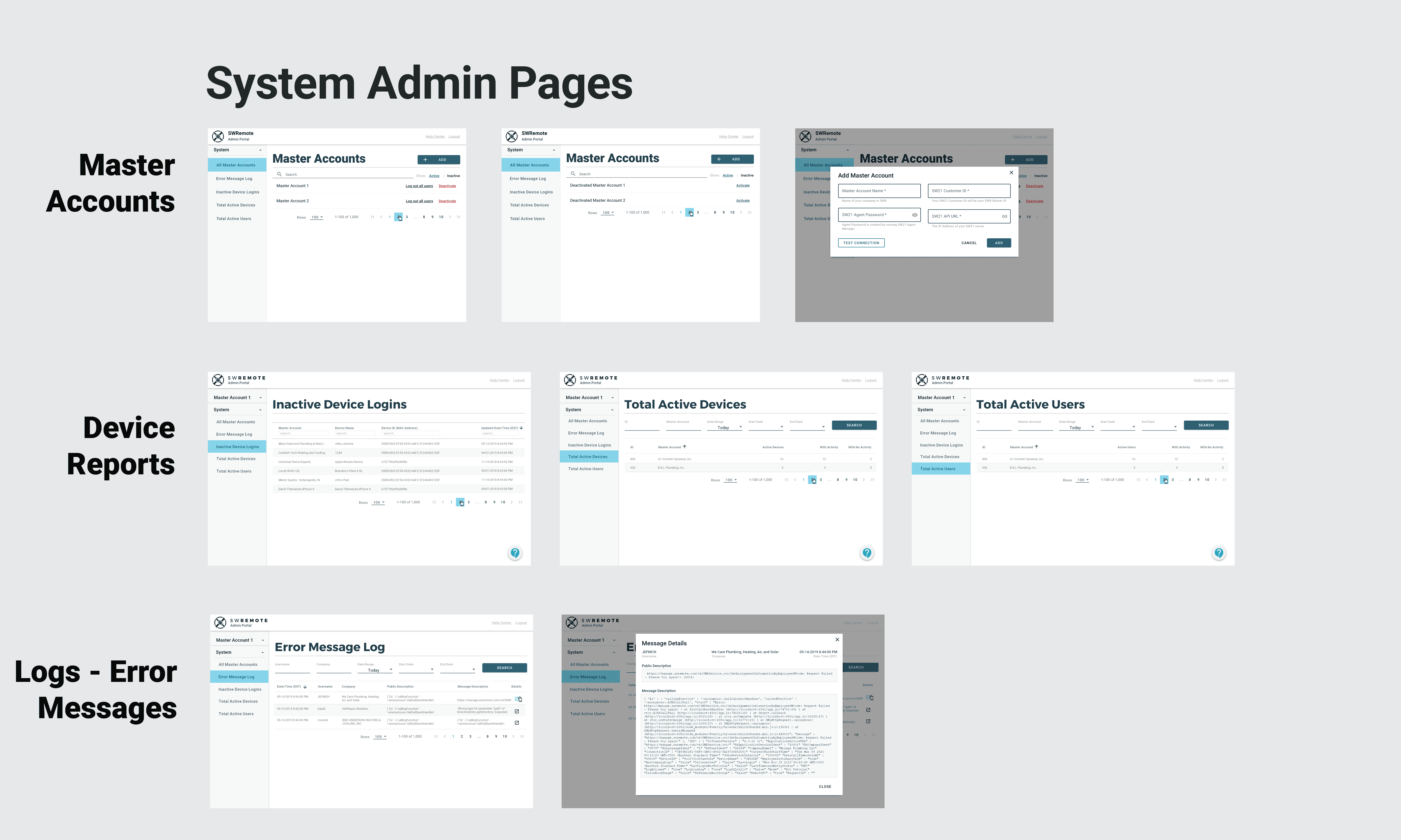 system level / administrator user screens