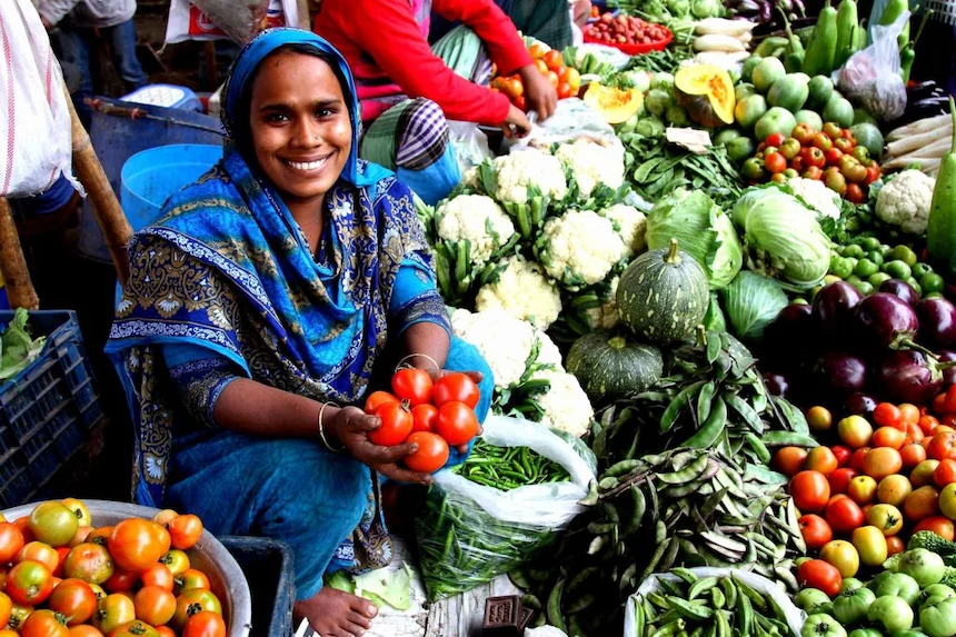 A vegetable seller in Dhaka, Bangladesh