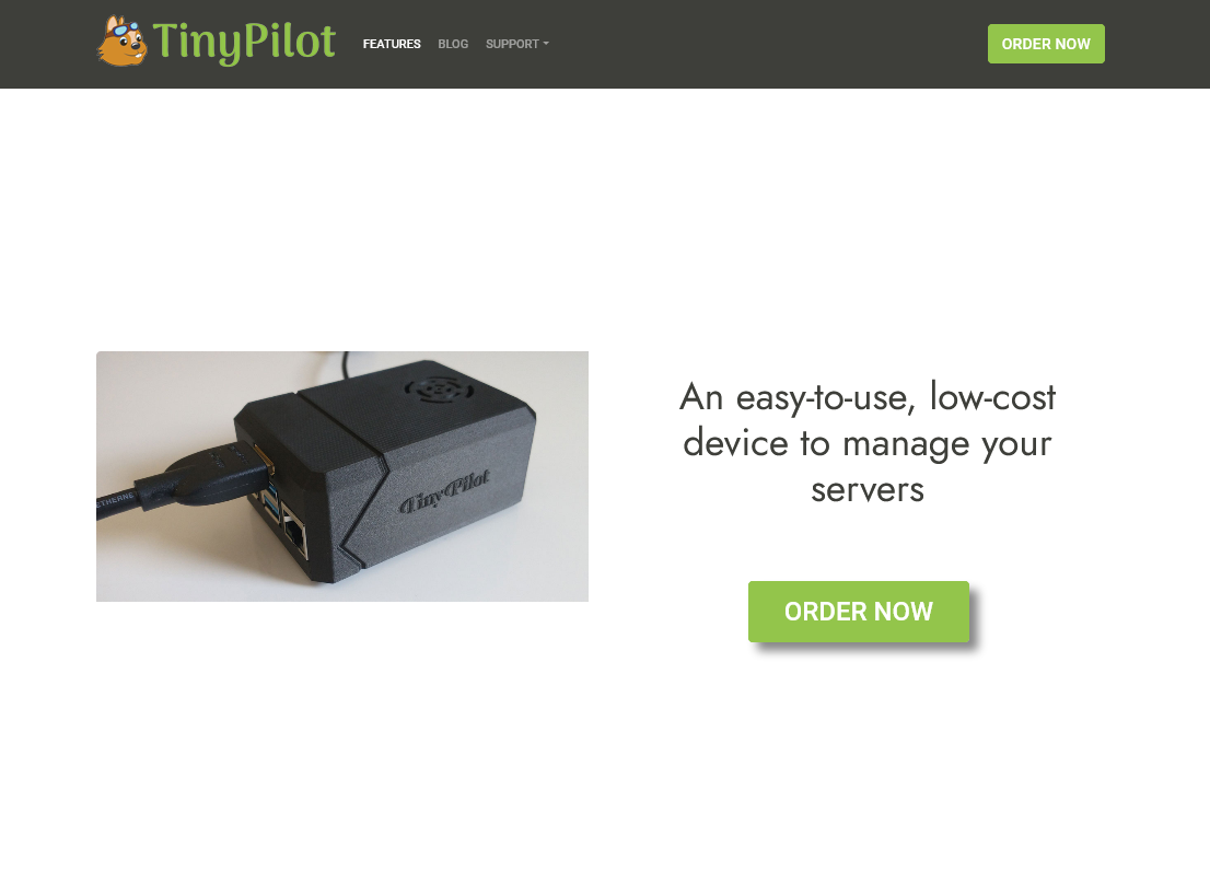 Screenshot of TinyPilot website, offering only one product