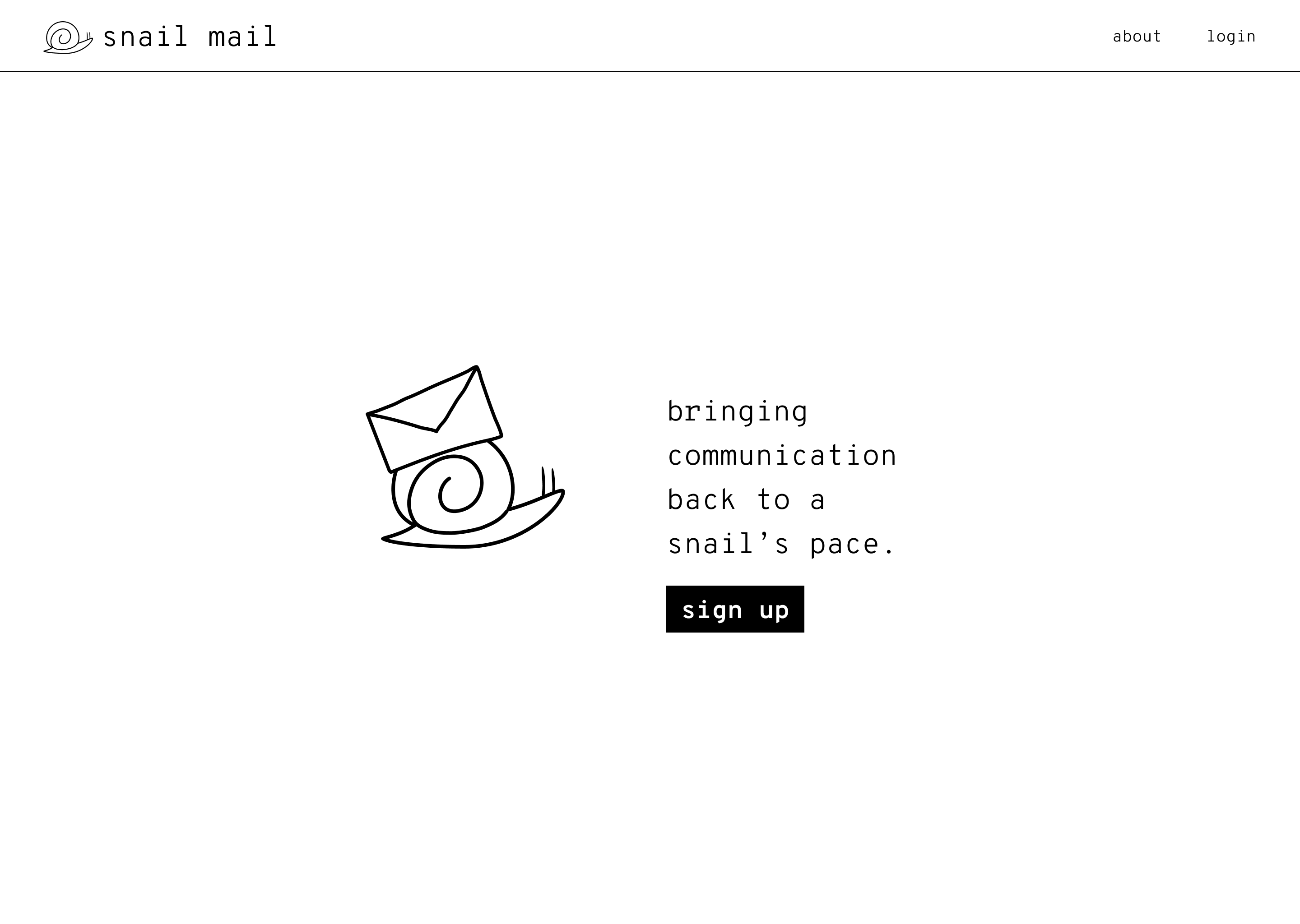 Screenshot of a web page with a snail and the text 'bringing communication back to a snail's pace'