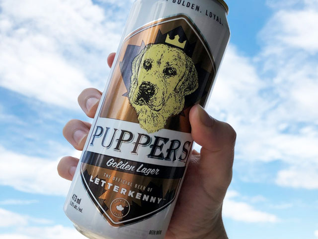 Puppers Golden Lager is the offical beer of Letterkenny. Available for purchase in Canada, not in the United States.