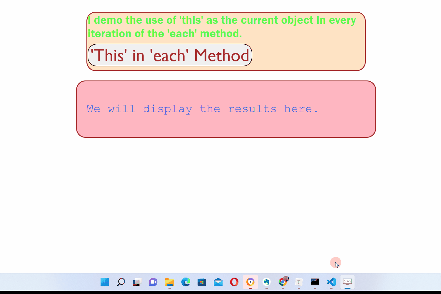 'this' keyword inside every iteration of the 'each' method