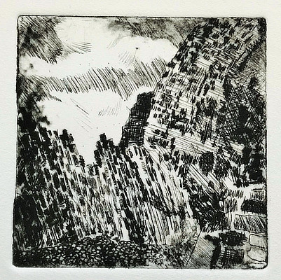 etching of derelict brick wall
