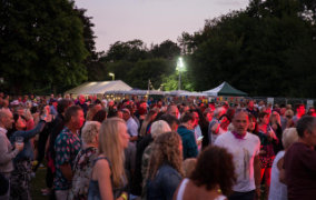 Lingfest 2019 crowd dancing bathed in red light from the stage ©Brett Butler