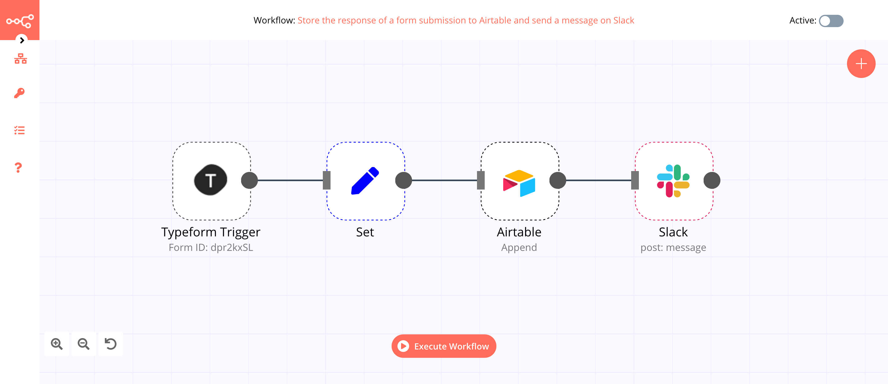 A workflow with the Typeform Trigger node