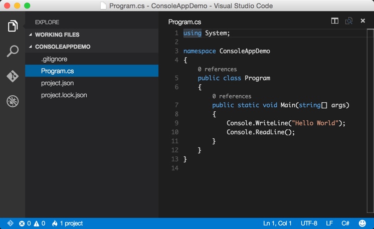 Hello World C# Visual Studio Code