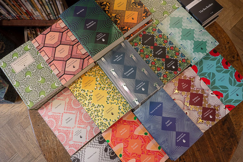 book covers with geometric designs at Daunt Books