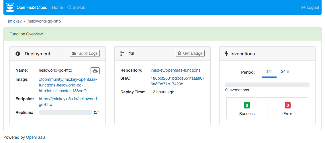 OpenFaaS Community Cluster Dashboard Page for jmickey/helloworld-go-http OpenFaaS Community Cluster Dashboard Page for jmickey/helloworld-go-http