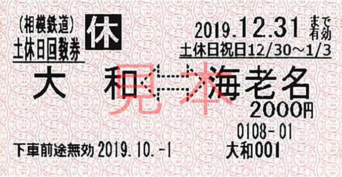 土休日割引回数乗車券(サンキューチケット) 券面