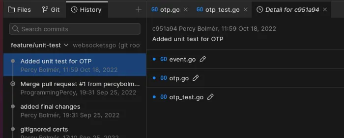 Git History being shown for the repository