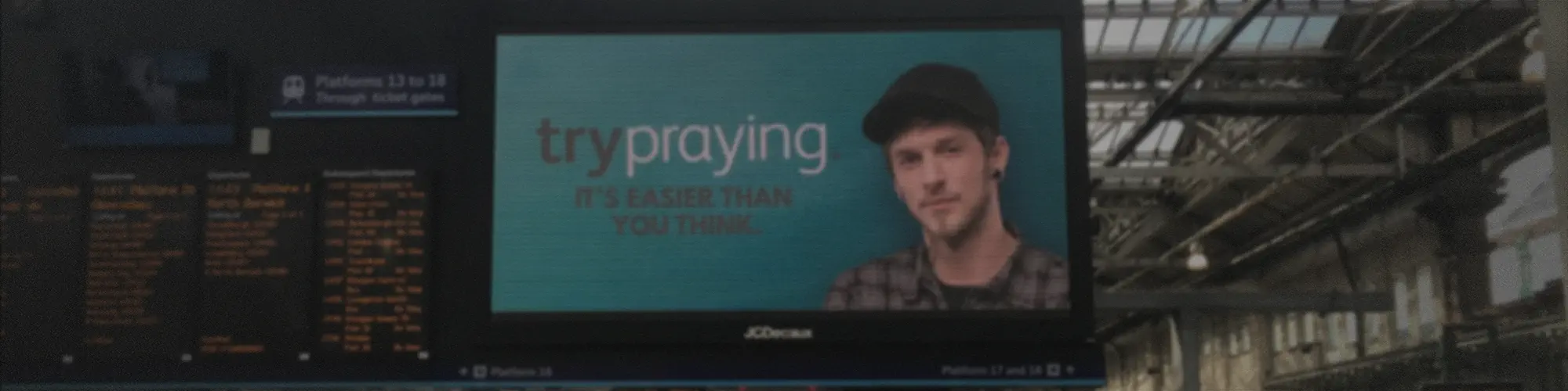 train station barriers with TryPraying Logo