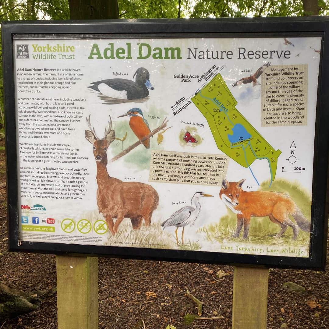 Adel Dam Nature Reserve sign with map