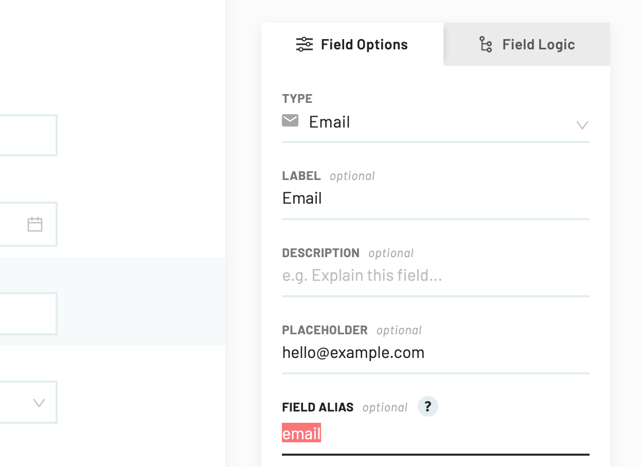 Email field alias