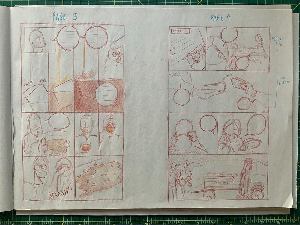 Layout sketches of pages 3 and 4 of Negroni With A Twist