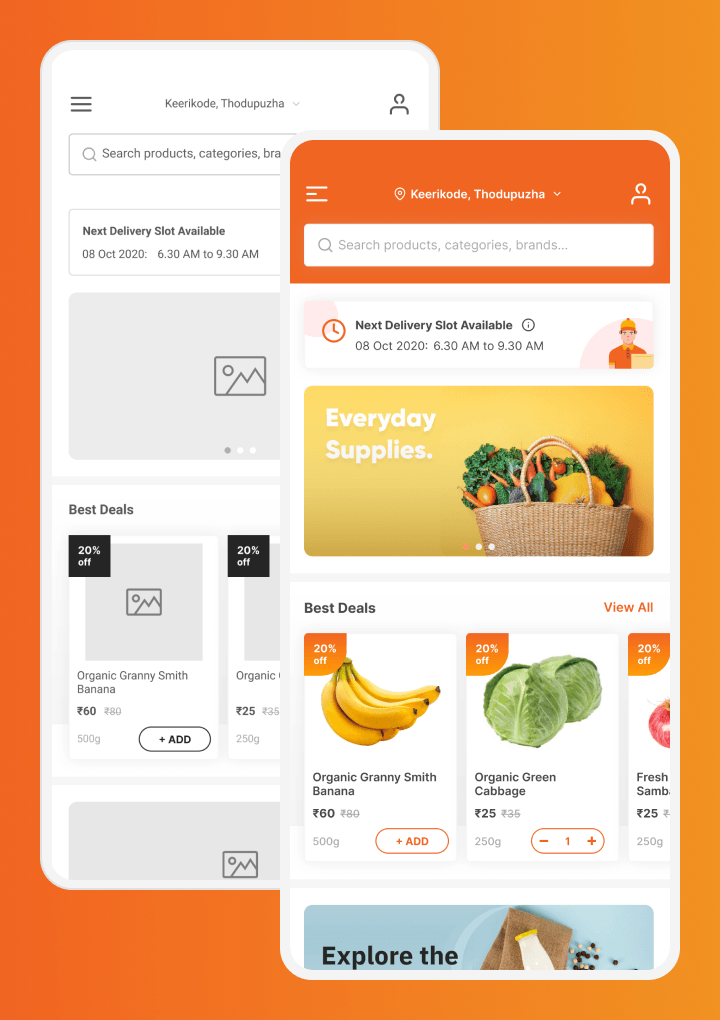 Online grocery app wireframe