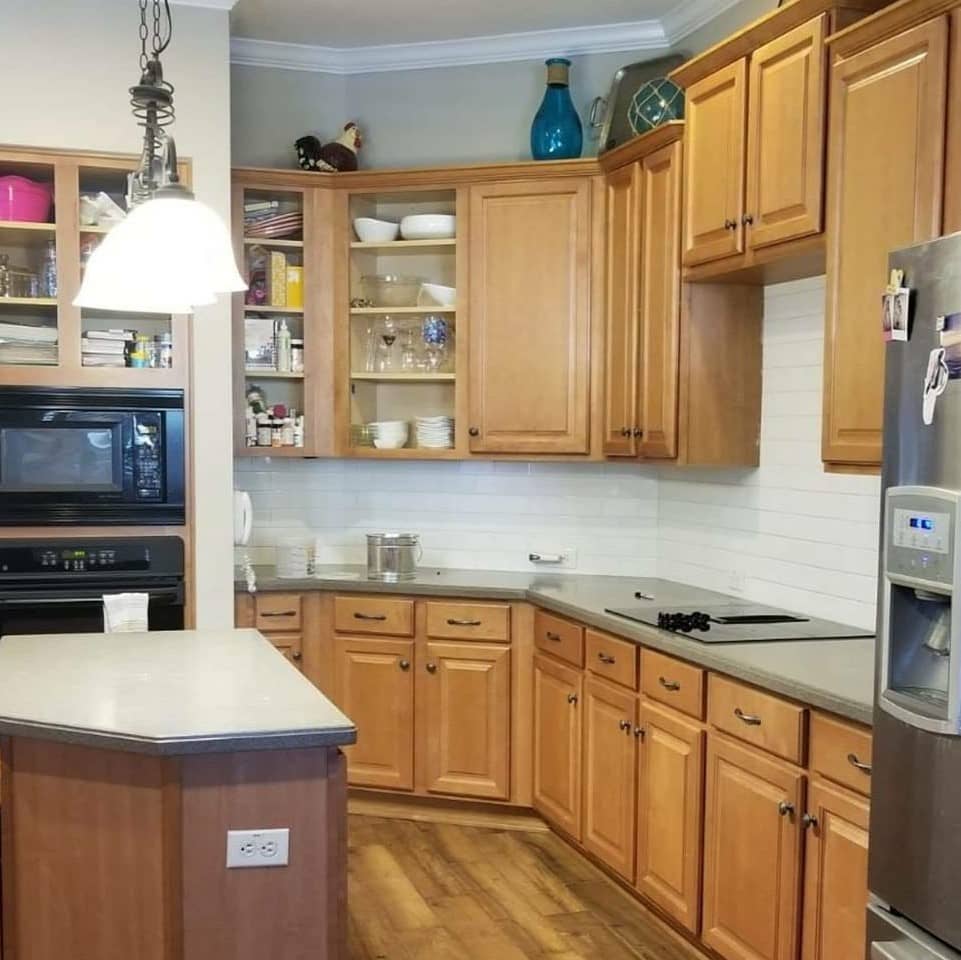 light brown stain cabinets