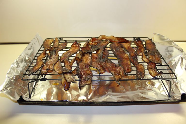 Bacon candy cooling on a cooling rack