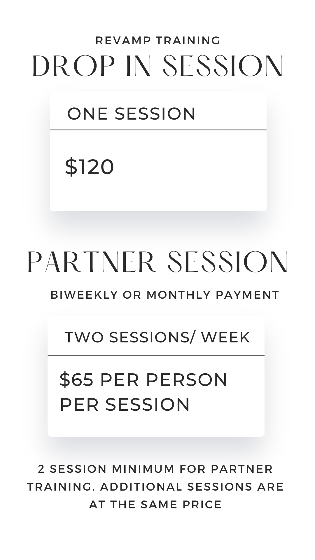 One session and partner session pricing