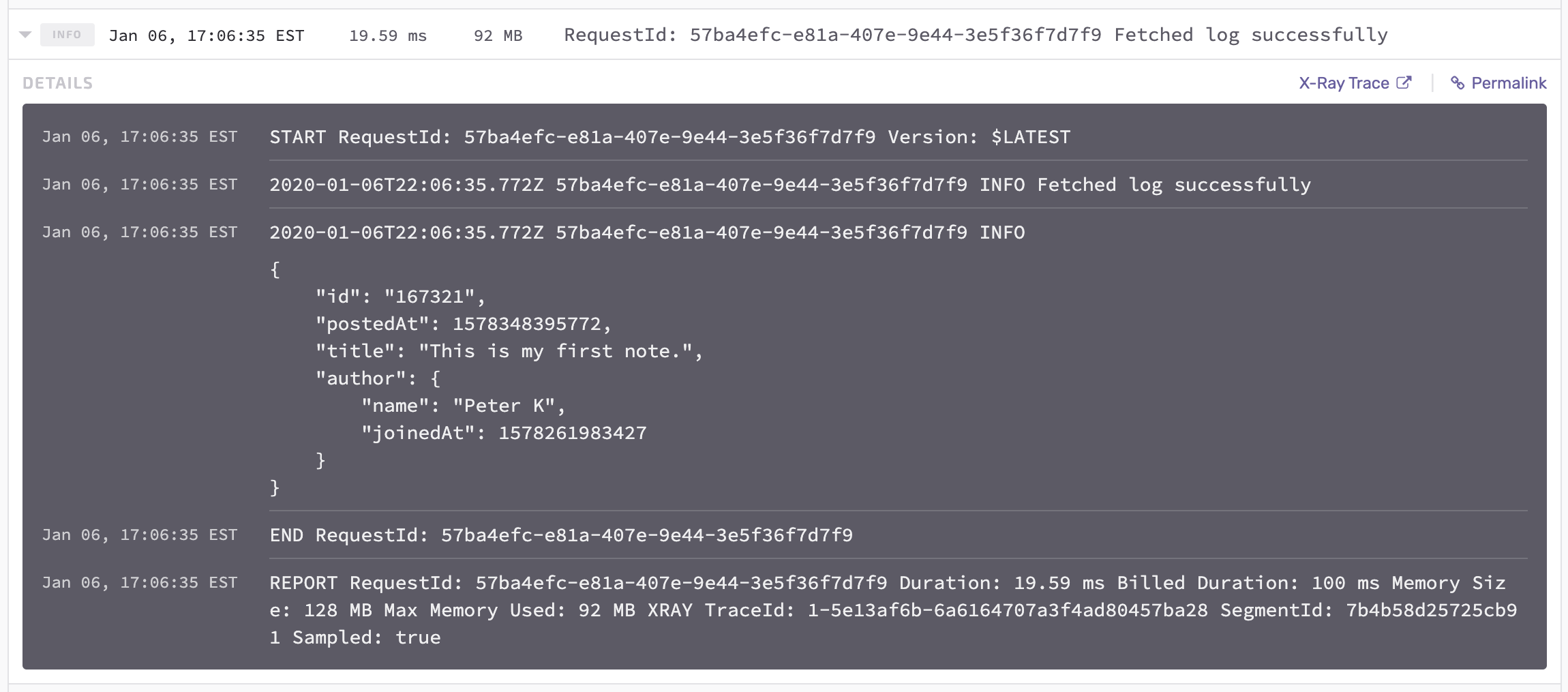 JSON formatting in Lambda logs