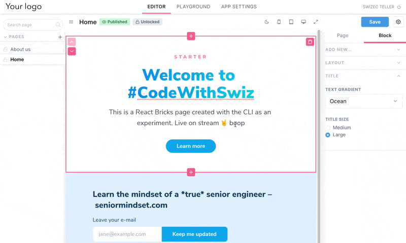 Visually editing a Brick