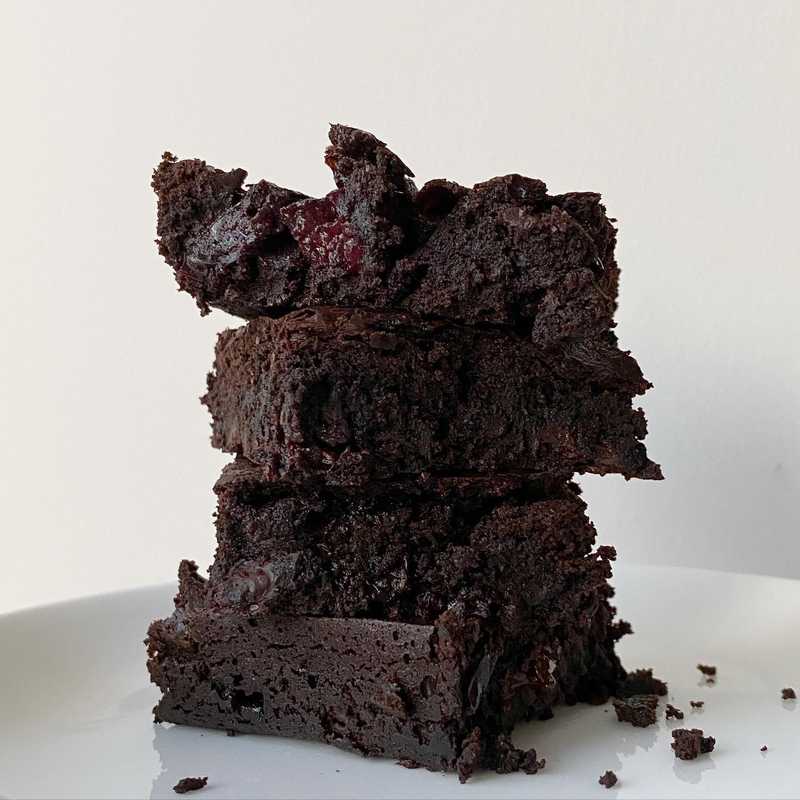 Triple chocolate cherry brownies brought to you by the summer of toaster oven baking.