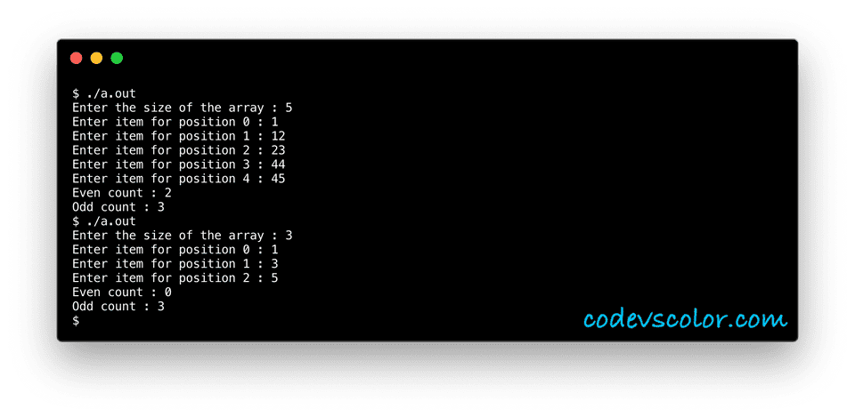 c-program-to-count-even-and-odd-numbers-in-a-user-input-array-codevscolor