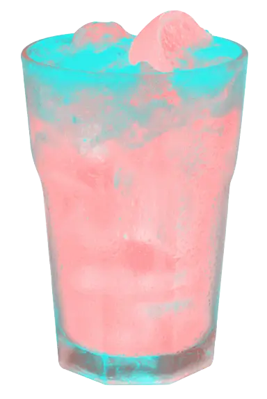 Ein Cocktailglas mit buntem Inhalt