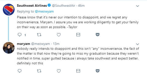 Tweet negativo su SouthWest Airlines