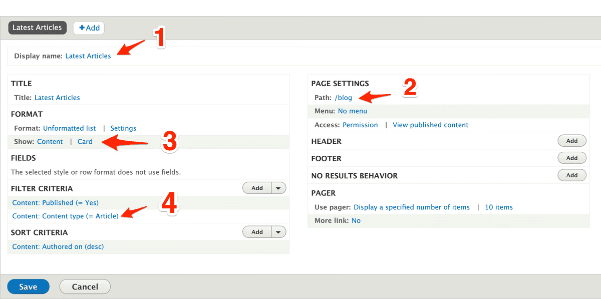 Screenshot of settings for Latest Articles view Screenshot of settings for Latest Articles view