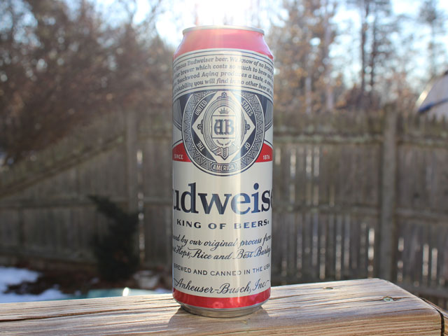 A tallboy can of Budweiser, a 5% ABV beer